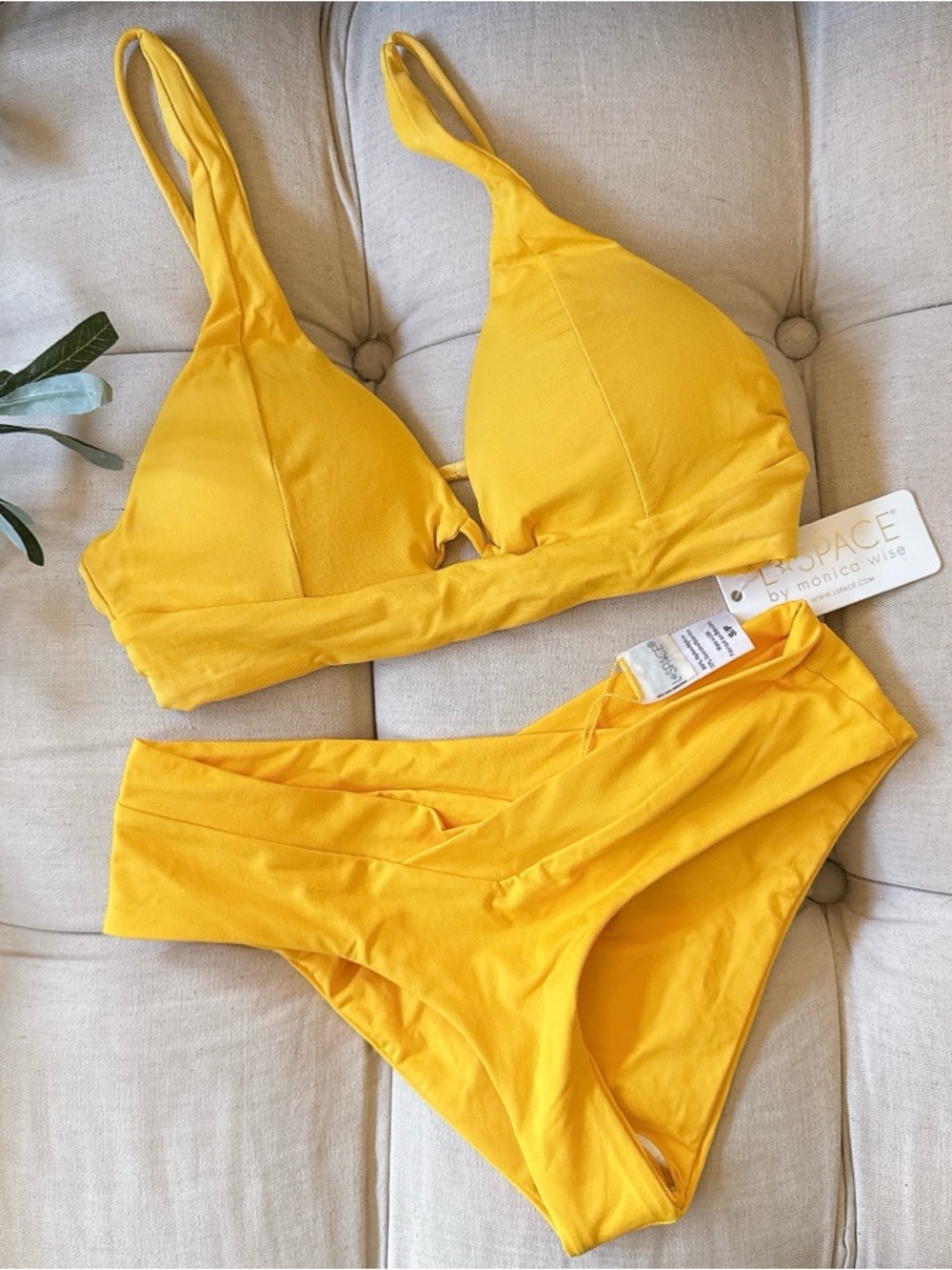L*Space by Monica Wise Bright Yellow Bikini Set size small